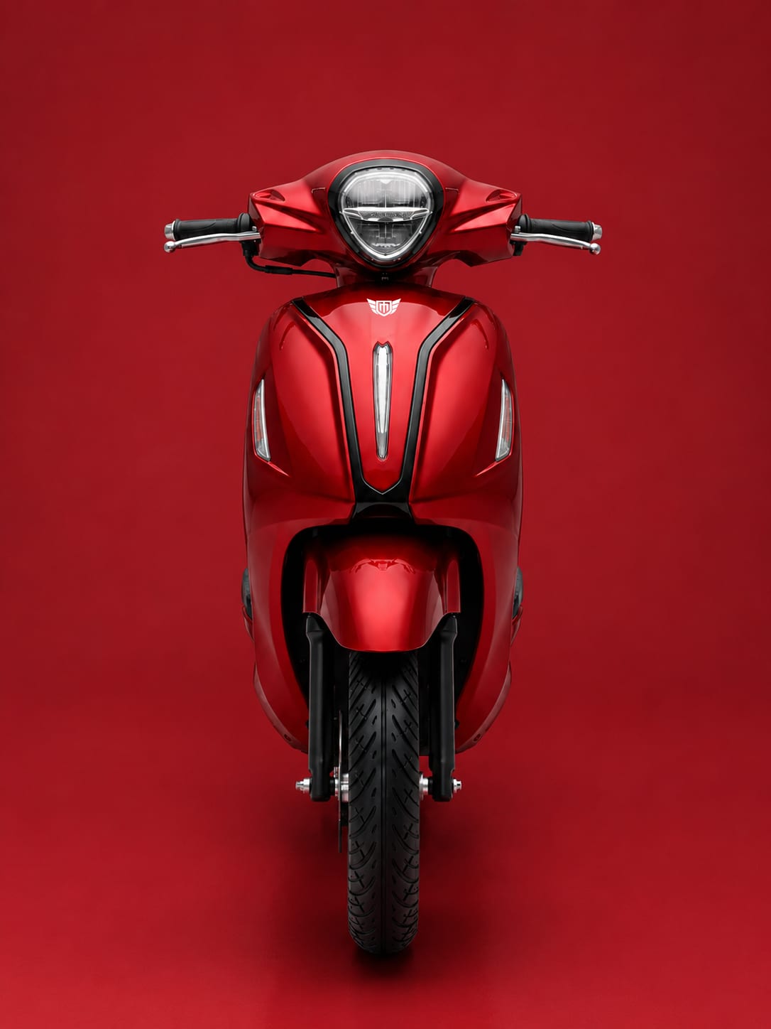 Mercury DLX PRO electric scooter photographed head-on in red