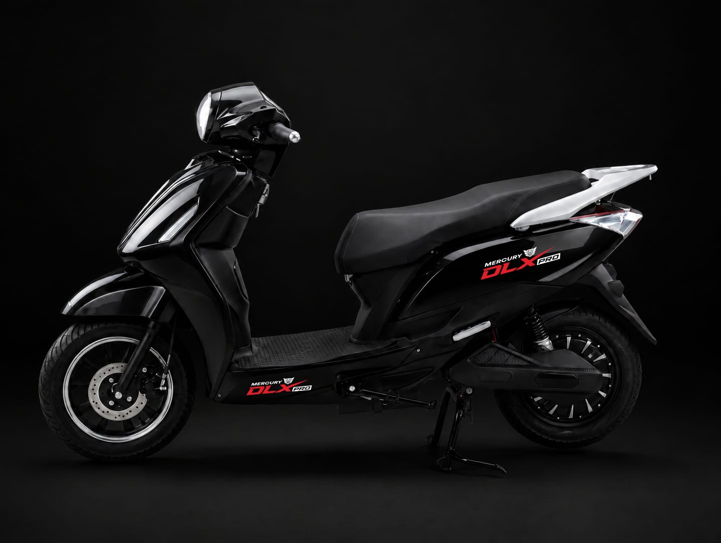 Side profile of the black Mercury DLX PRO electric scooter