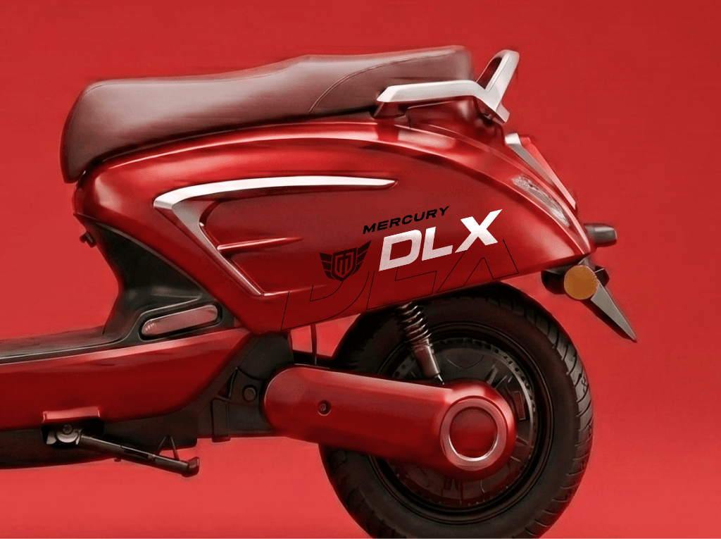 Rear hub motor and DLX badging on the Mercury DLX electric scooter