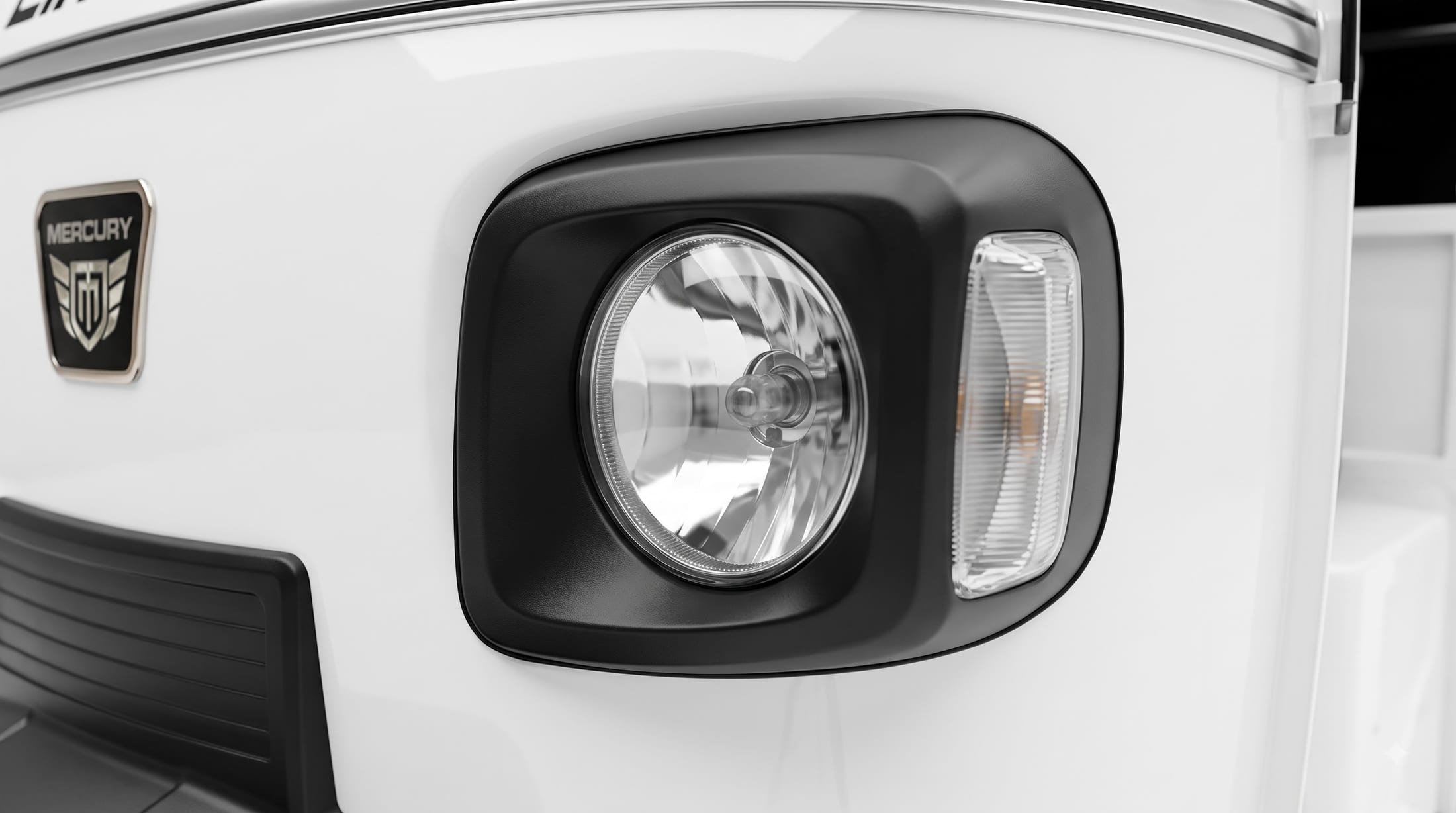 Headlamp assembly on the Mercury Limosa electric passenger auto
