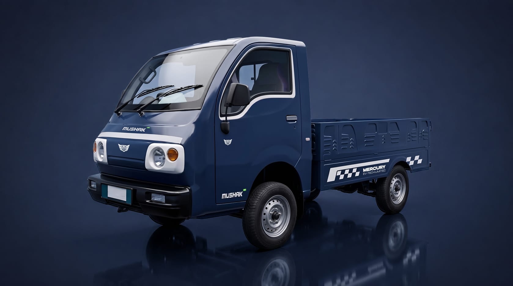 Front three-quarter view of the Mercury Mushak electric cargo loader