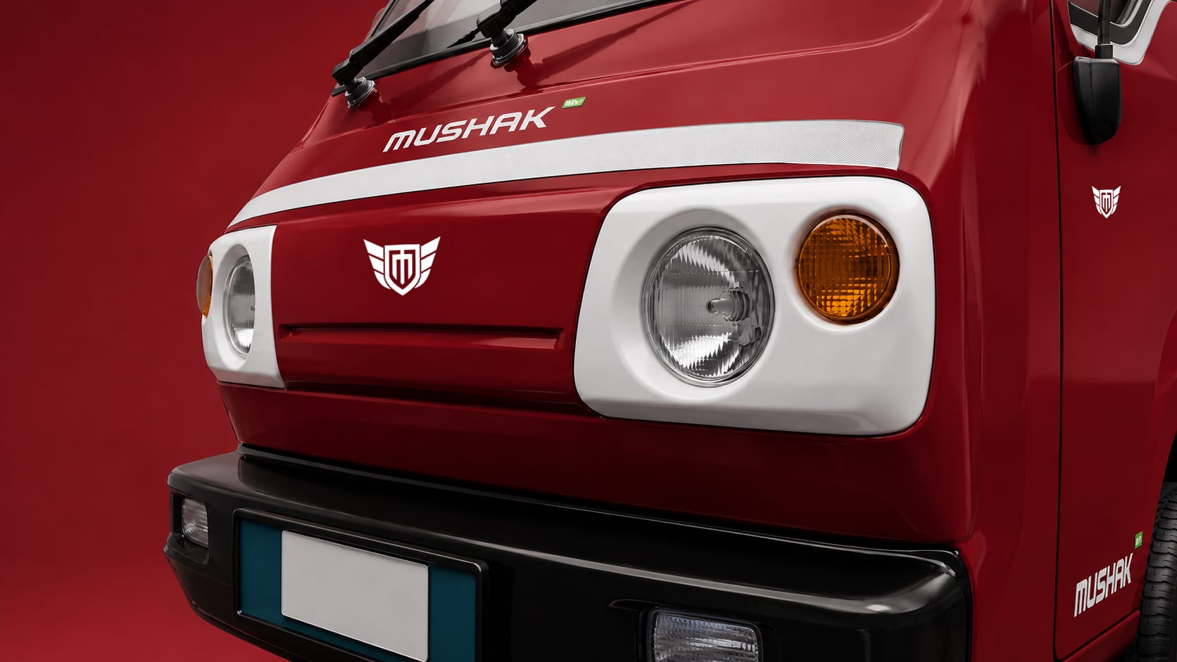 Headlamp cluster and grille on the Mercury Mushak electric cargo loader