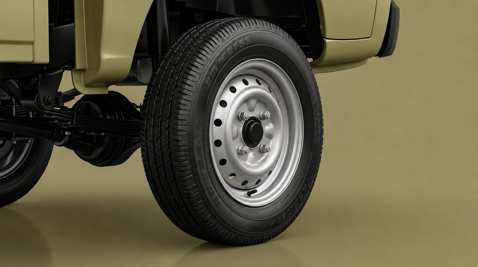 Rear wheel and leaf-spring suspension on the Mercury Mushak electric cargo loader