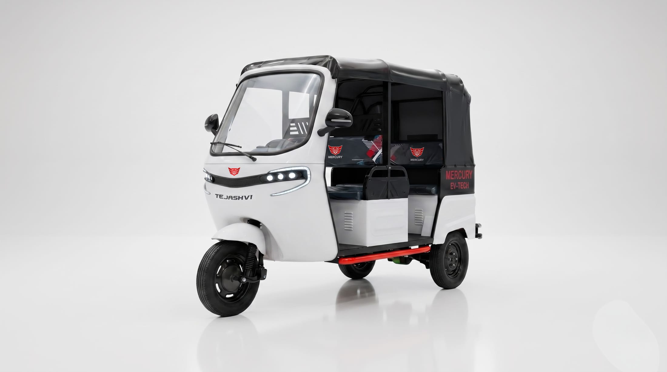 Front three-quarter view of the Mercury Tejashvi electric passenger auto