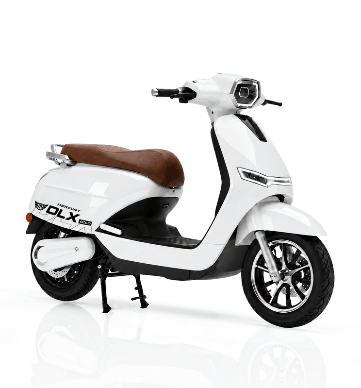 MERCURY DLX GOLD electric scooter in White, front three-quarter view